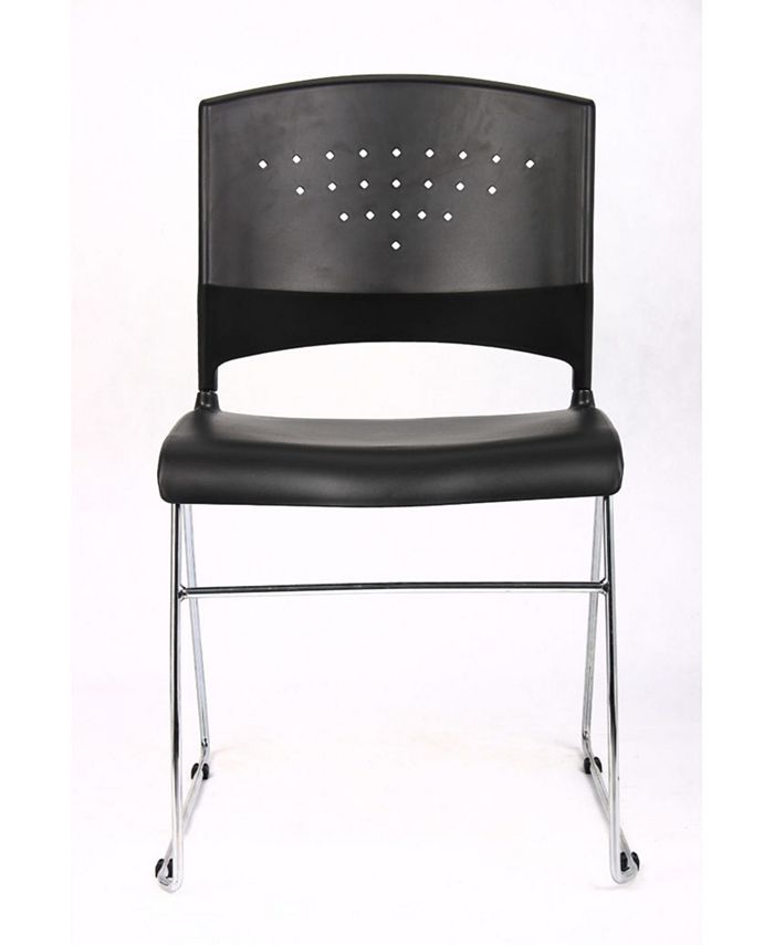 Boss Office Products Black Stack Chair With Chrome Frame, set of 2