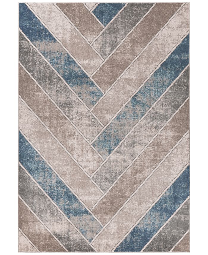 Libby Langdon Winston Herringbone 5820 Tan/Teal 7'7" x 10'10" Area Rug