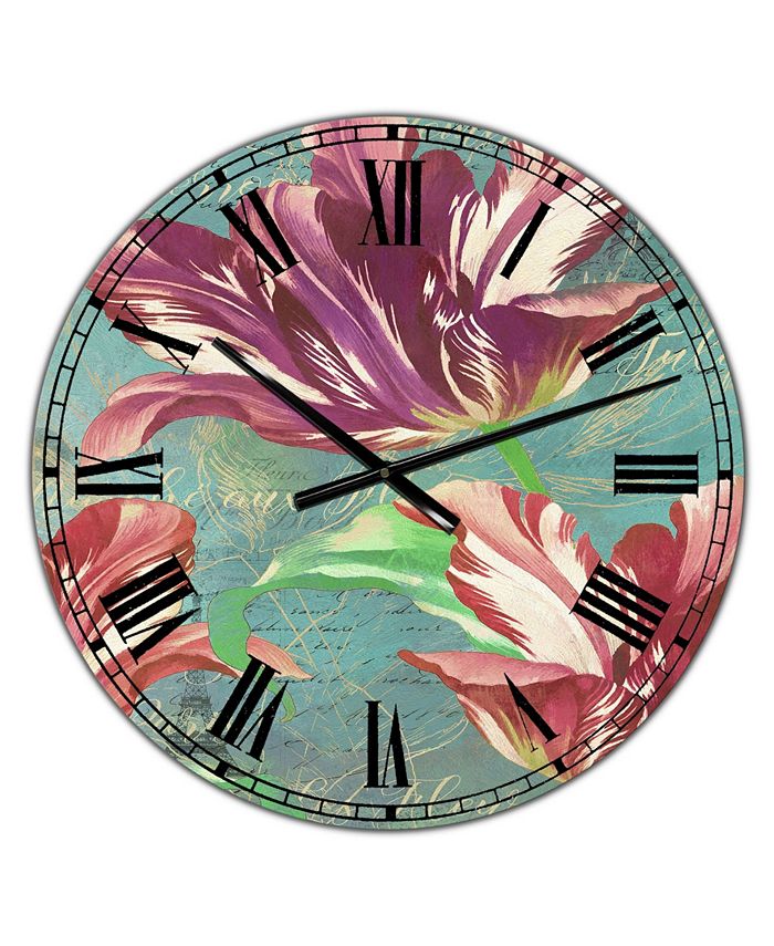 Designart Vintage-Inspired Tulips in Paris Oversized Cottage Wall Clock - 36" x 28" x 1"