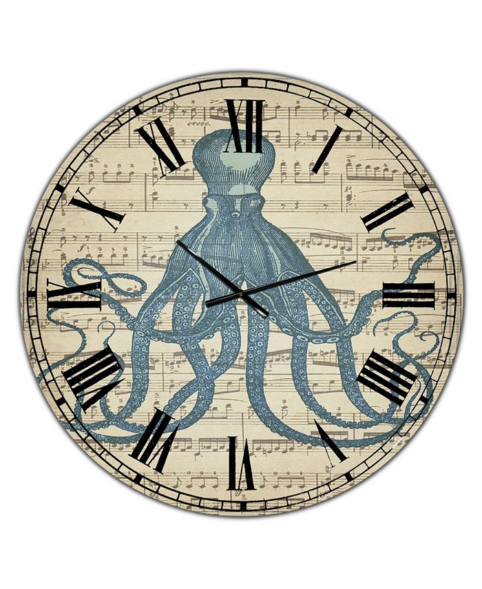 Designart Octopus Music Score II Large Nautical & Coastal Wall Clock - 36 x 36