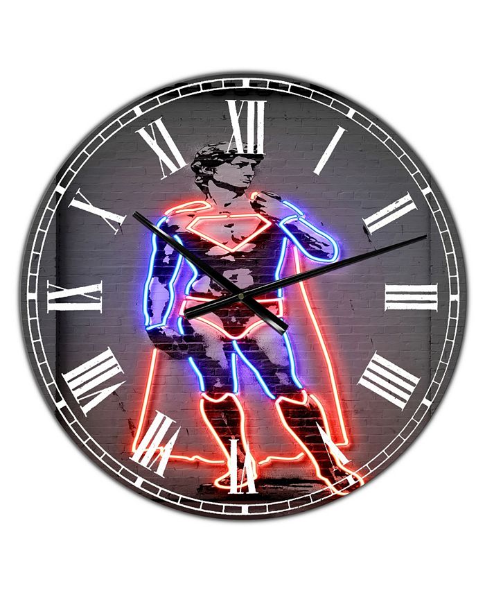 Designart David Michelangelo Superman Oversized Modern Wall Clock - 38" x 38" x 1"