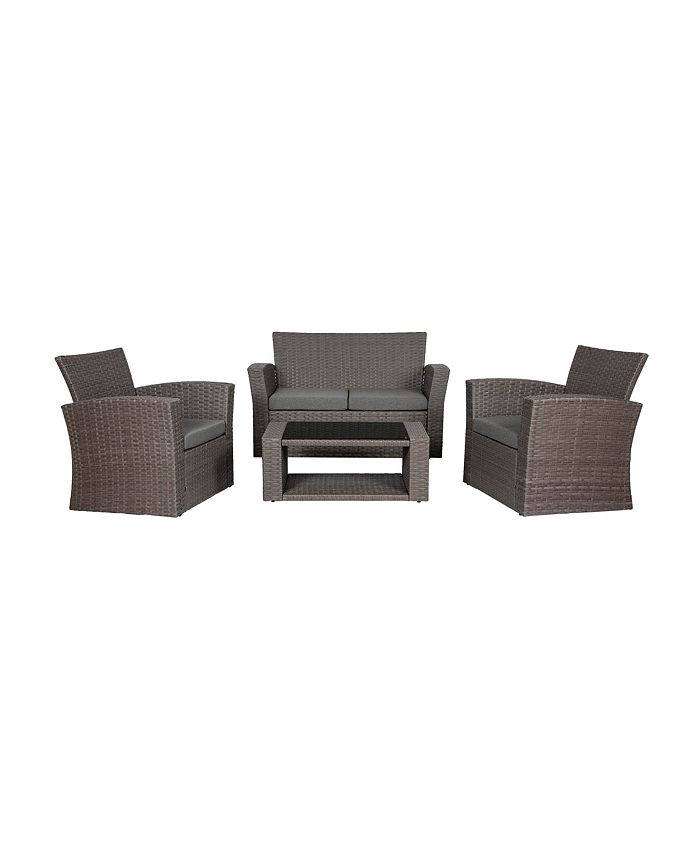 WestinTrends 4 Piece Outdoor Wicker Rattan Conversation Sofa set with Coffee table