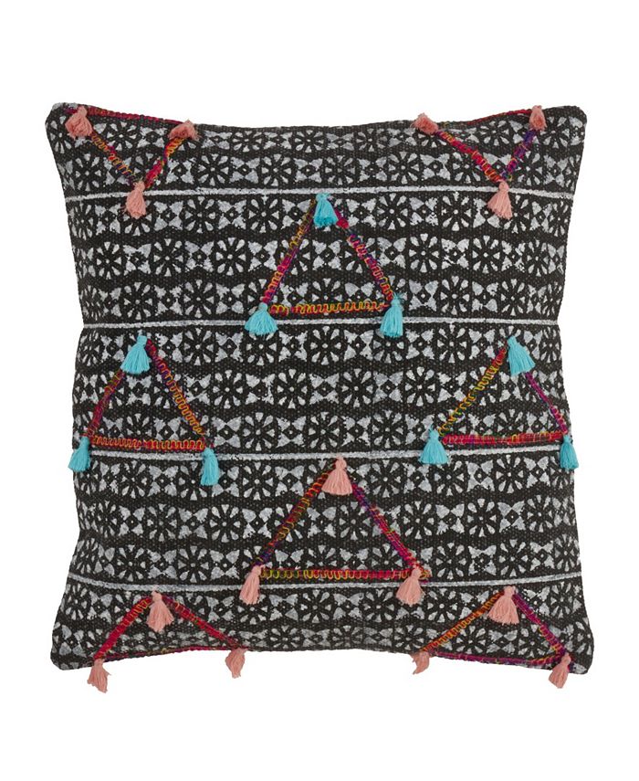 Saro Lifestyle Geometric Print Throw Pillow with Triangle Tassels, 18" x 18"