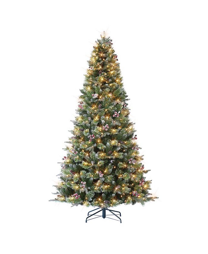 Puleo 7.5' Pre-Lit Frosted Berry Spruce Tree with 500 Warm White LED Lights, 1586 Tips