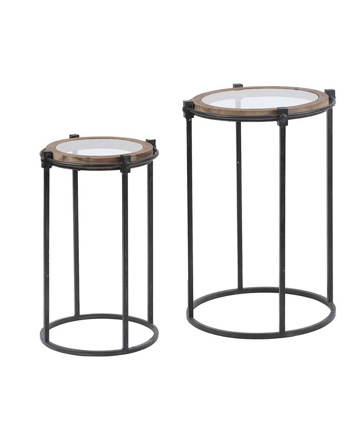 Luxen Home 2-Piece Metal And Glass Round Accent Table