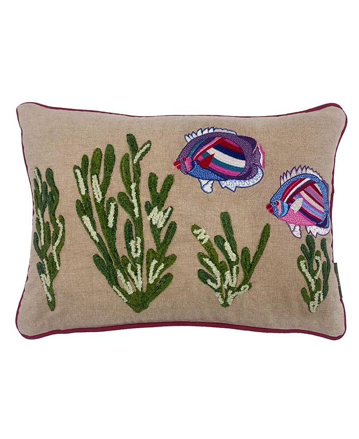 Mod Lifestyles Fish Embroidery Lumbar Embroidery Pillow, 13" x 18"