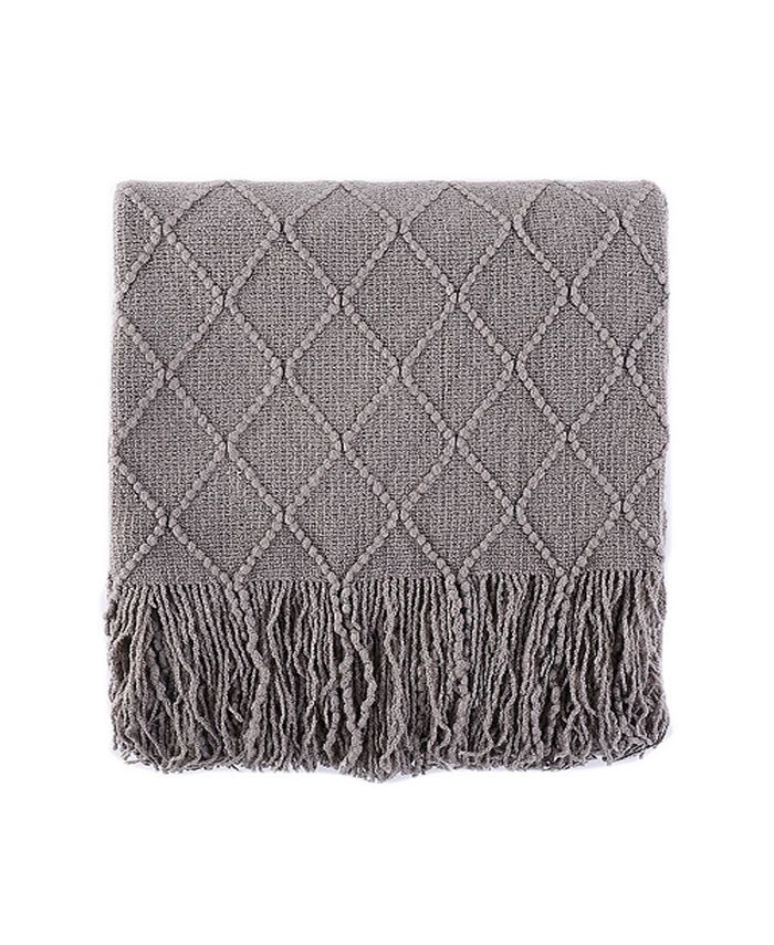 Battilo Home Knit Diamond Patterned Throw, 80" X 52"