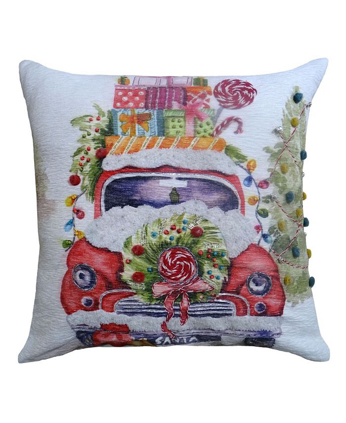 Vibhsa Chicos Home Christmas Car Embroidered Decorative Pillow,20" x 20"