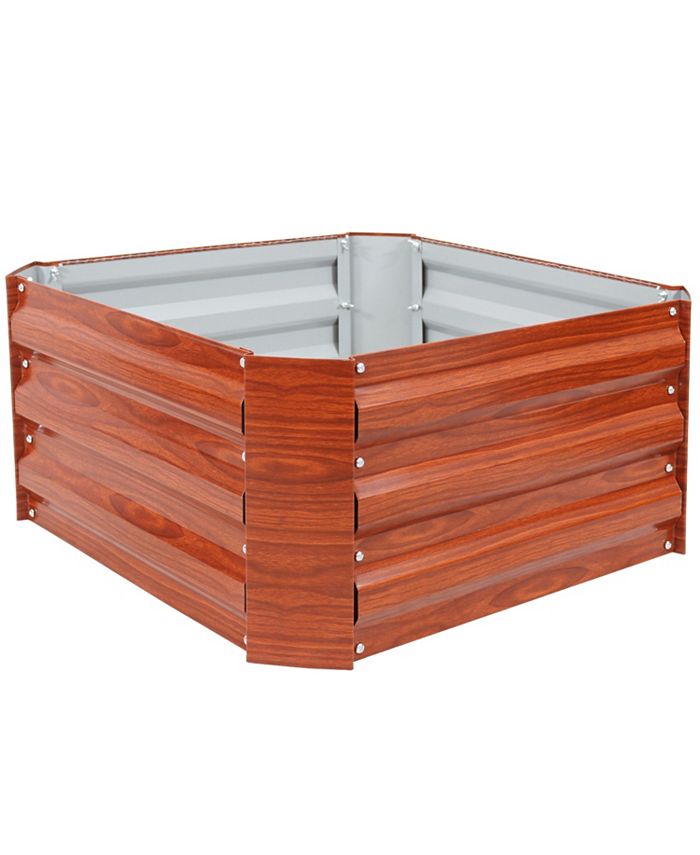 Sunnydaze Decor Galvanized Steel Square Raised Garden Bed - 24 in - Woodgrain