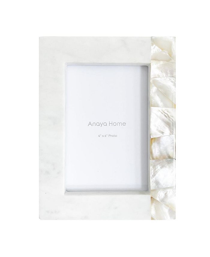 Anaya Home White Mother of Pearl White Marble Picture Frame 4x6