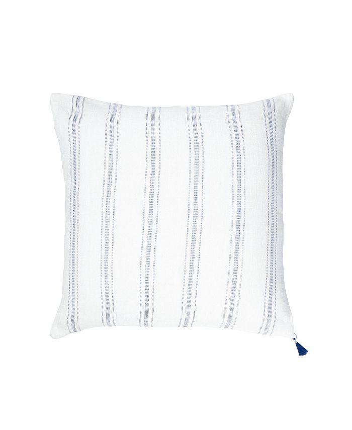 Anaya Home White With Blue Stripes Linen Down Throw Pillow