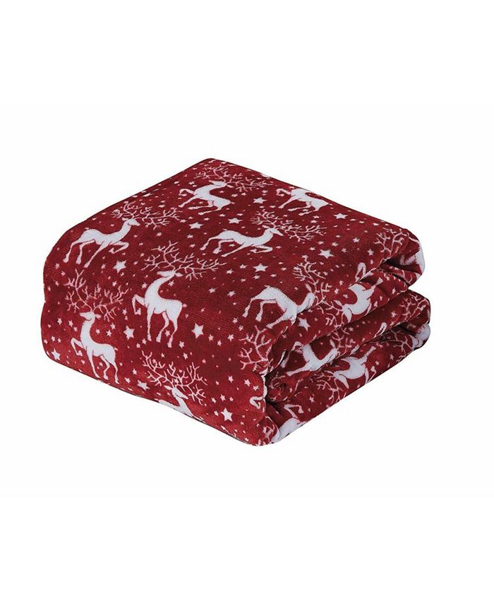 Kate Aurora Ultra Soft & Cozy Christmas Red Reindeer Plush Throw Blanket Cover - 50 in. W x 60 in. L