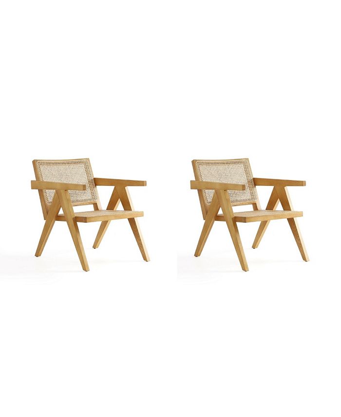 Manhattan Comfort Hamlet 2-Piece Ash Wood and Natural Cane Sturdy Accent Chair