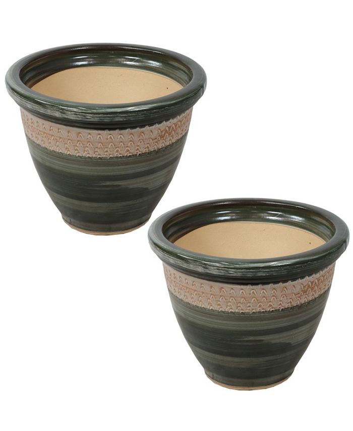 Sunnydaze Decor Purlieu Ceramic Planter - 12" - Tempest - Set of 2