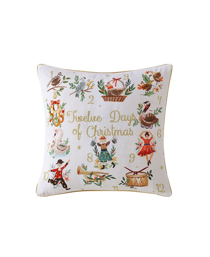 ID HOME FASHIONS Twelve Days of Christmas Embroidered Holiday Decorative Pillow, 18"x18"