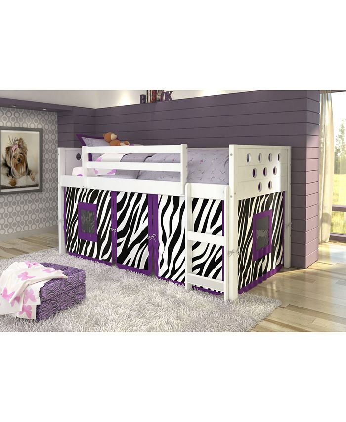 Donco Kids Twin Circles Low Loft Bed with Zebra Tent