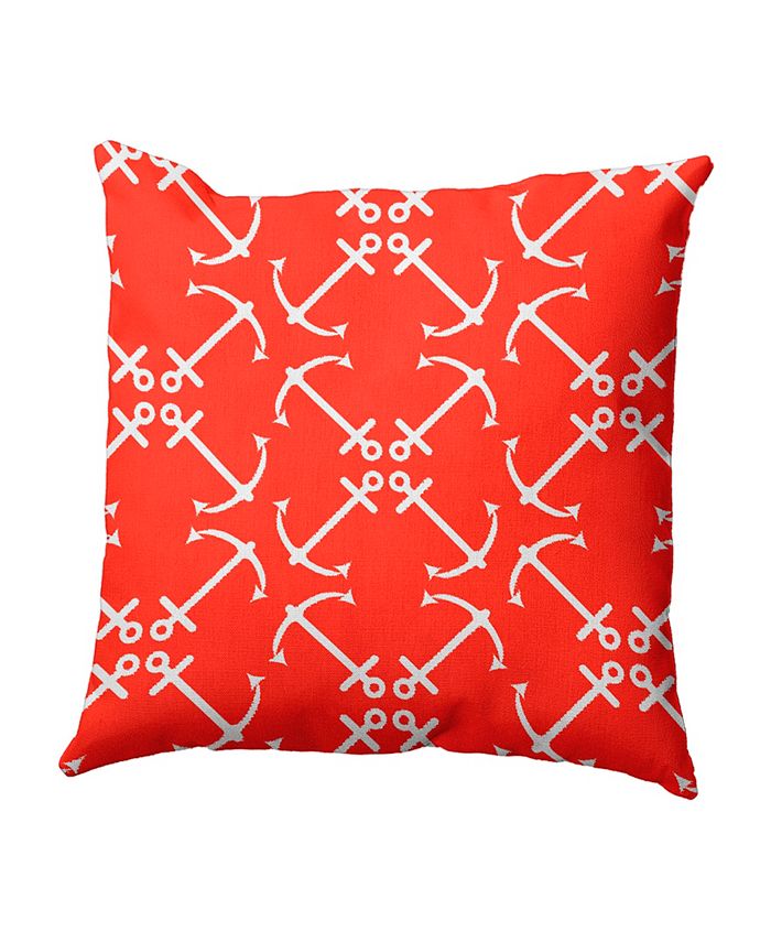 E by Design Anchor's Up 16 Inch Orange Decorative Nautical Throw Pillow