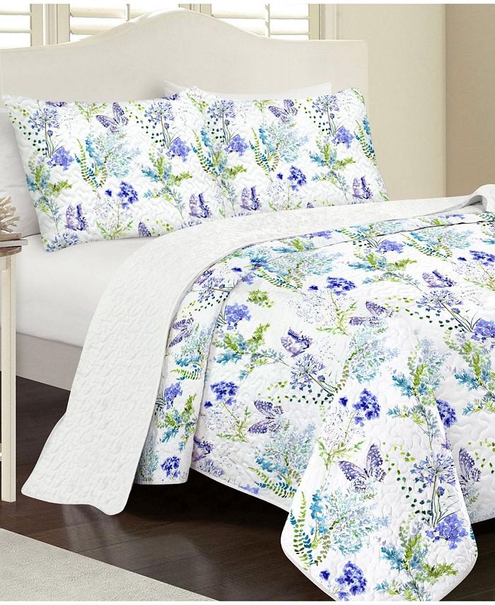 Elise and James Home Caira Floral Butterfly Wrinkle Resistant 2 Piece Quilt Set, Twin
