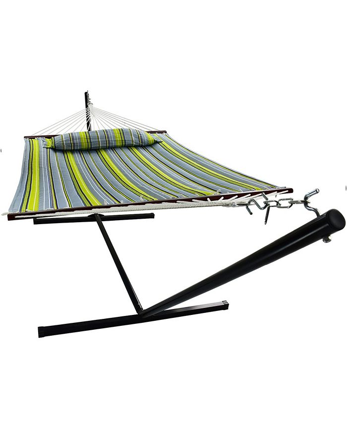 Sorbus Quilted Fabric Double Hammock with Stand Set, 4 Pieces