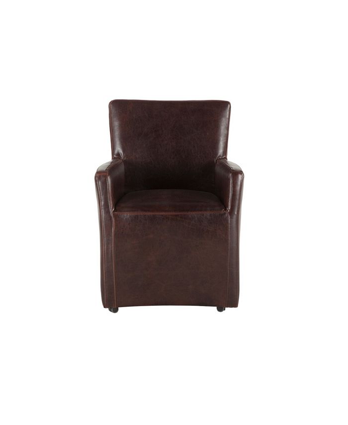 World Interiors Lily Eco-Friendly Leather Wheeled Arm Chair - 24.5" x 24" x 34.5"