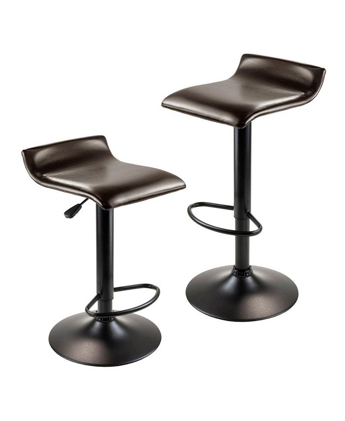 Offex Paris Adjustable Swivel Airlift Stool with PU Leather Seat, Black Metal Base, Set of 2