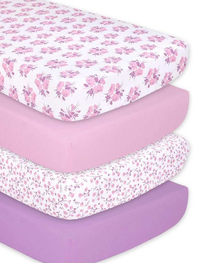 The Peanutshell Floral 4 Pack Crib Fitted Sheet Set