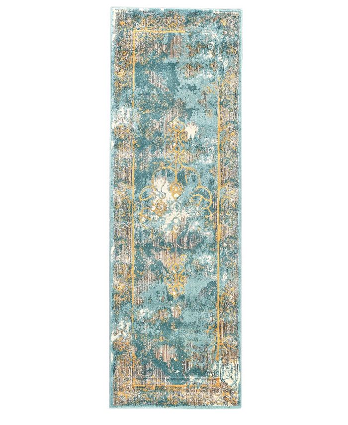 Simply Woven Mara R3471 Turquoise 2'7" x 8' Runner Rug