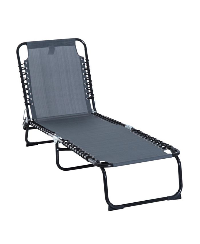 Outsunny Outdoor Folding Chaise Lounge Chair Portable Lightweight Reclining Garden Sun Lounger with 4-Position Adjustable Backrest for Patio, Deck, and Poolside, Grey