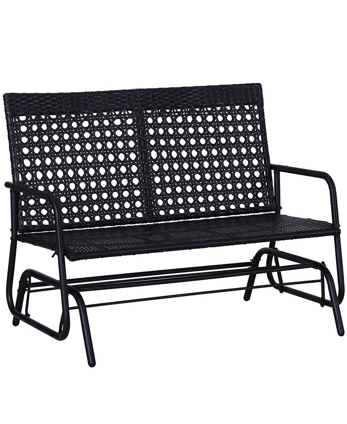 Outsunny Patio 2-Person Wicker Glider Bench Rocking Chair, Outdoor All-Hand Woven PE Rattan Loveseat w/ Ergonomic Design Rocking System for Patio, Garden, Porch, Lawn, Black