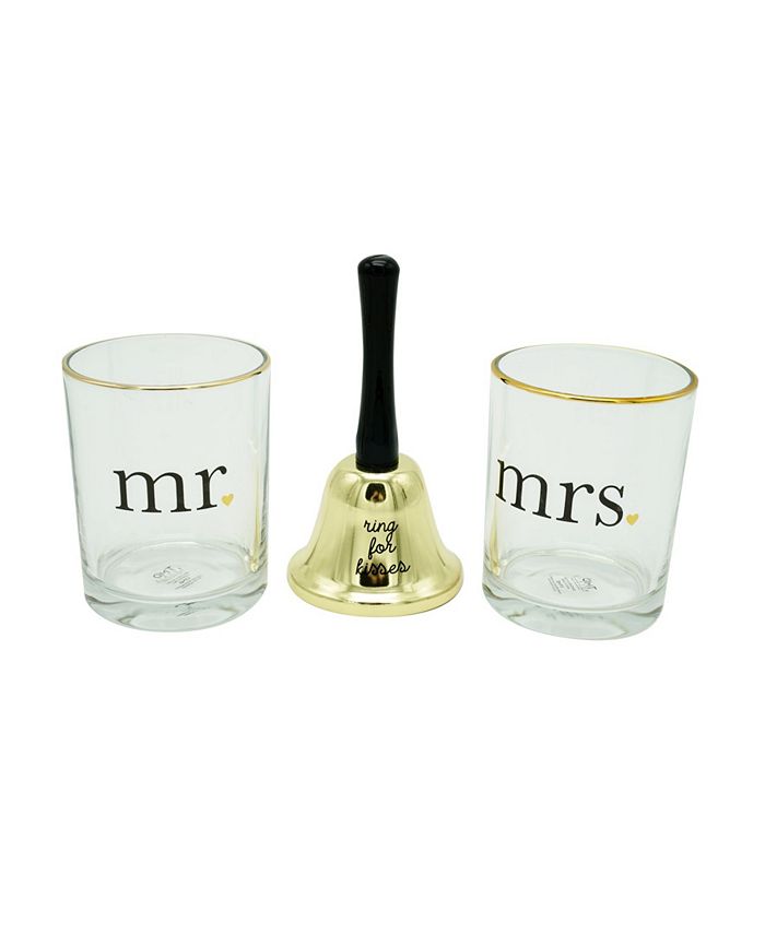 TMD Holdings Mr and Mrs Rocks Glasses and Hand Bell Set, 3 Pieces