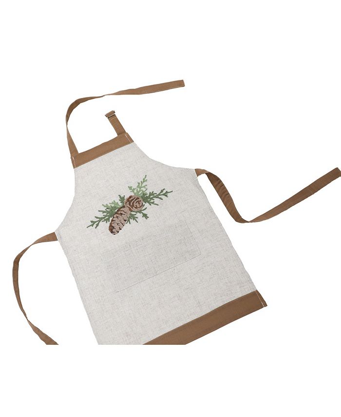 Manor Luxe Winter Pine Cones and Branches Crewel Embroidered Apron