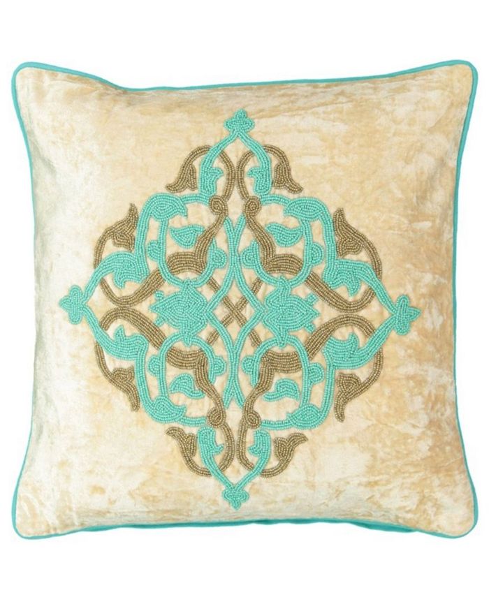 Mod Lifestyles Aqua Collection Beads Medallion Velvet Pillow, 18" x 18"