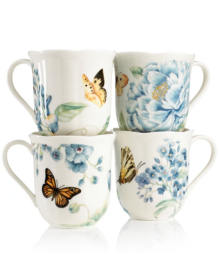 Lenox  Set of 4 Butterfly Meadow Blue Assorted Mugs