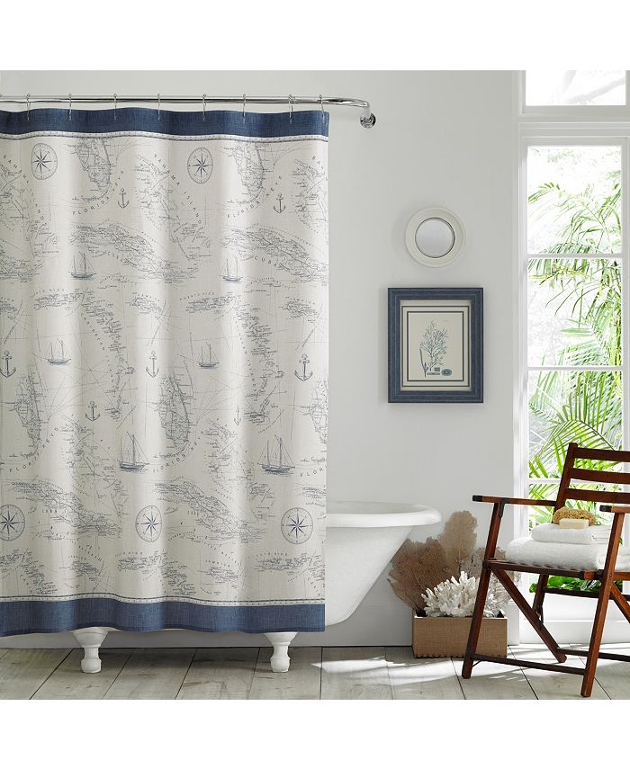 Tommy Bahama Home Tommy Bahama Caribbean Sea Cotton Shower Curtain, 72" X 72"