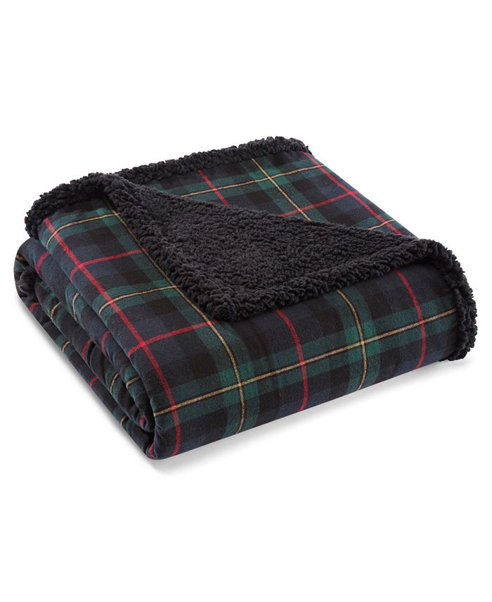 Eddie Bauer Mountain Pine Tartan Cotton Yarn Dye Reversible Flannel Throw Blanket, 60" X 50"