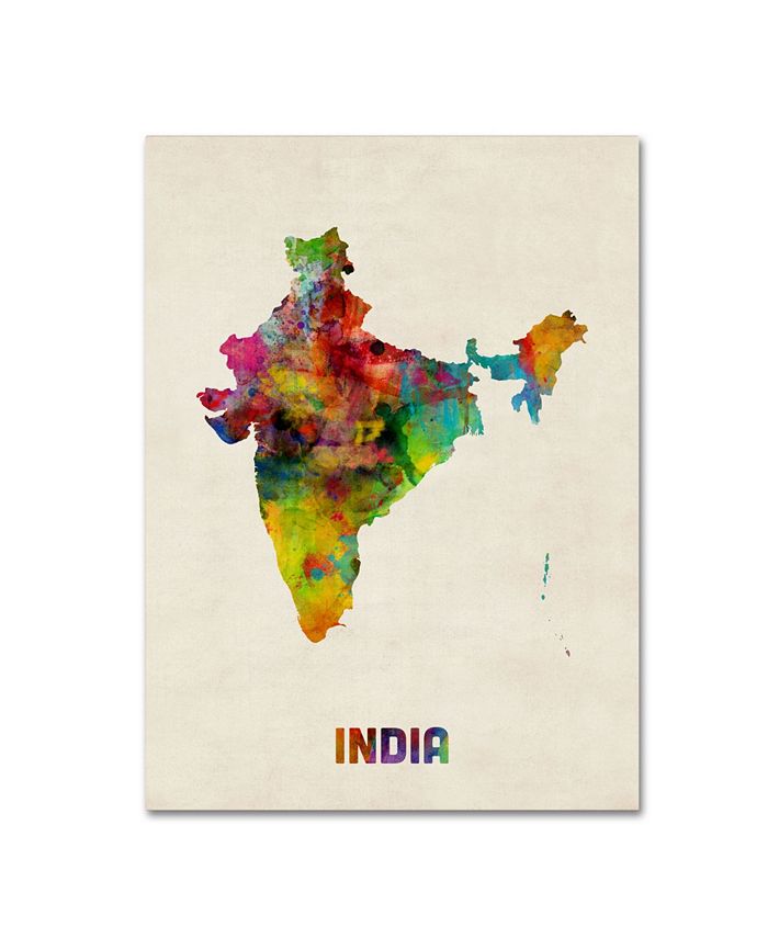 Trademark Global Michael Tompsett 'India Watercolor Map' Canvas Art - 14" x 19"