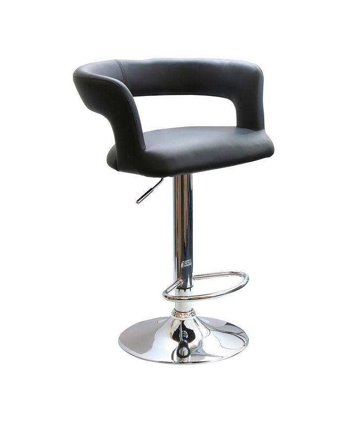 Offex Kitchen Restaurant Adjustable Height Bar Stool with Round Back - Black/Silver