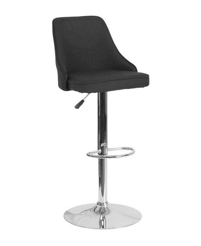 Offex Trieste Contemporary Adjustable Height Barstool in Black Fabric