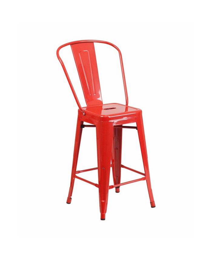 Offex 24'' High Red Metal Indoor-Outdoor Counter Height Stool