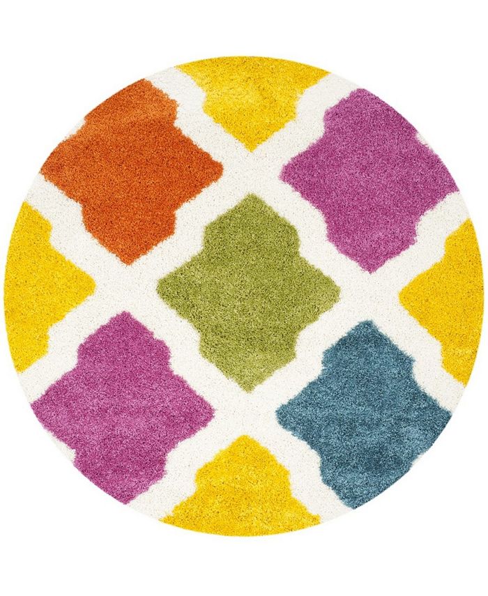 Safavieh Shag Kids Ivory and Multi 6'7" x 6'7" Round Area Rug