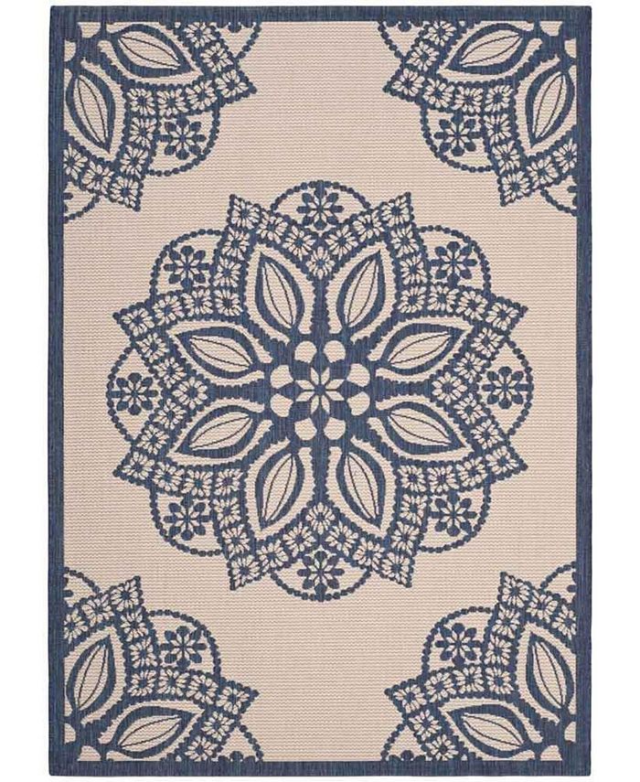 Safavieh Courtyard Beige and Navy 4' x 5'7" Sisal Weave Outdoor Area Rug