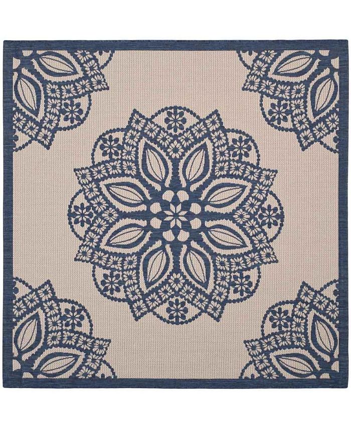 Safavieh Courtyard Beige and Navy 6'7" x 6'7" Sisal Weave Square Outdoor Area Rug