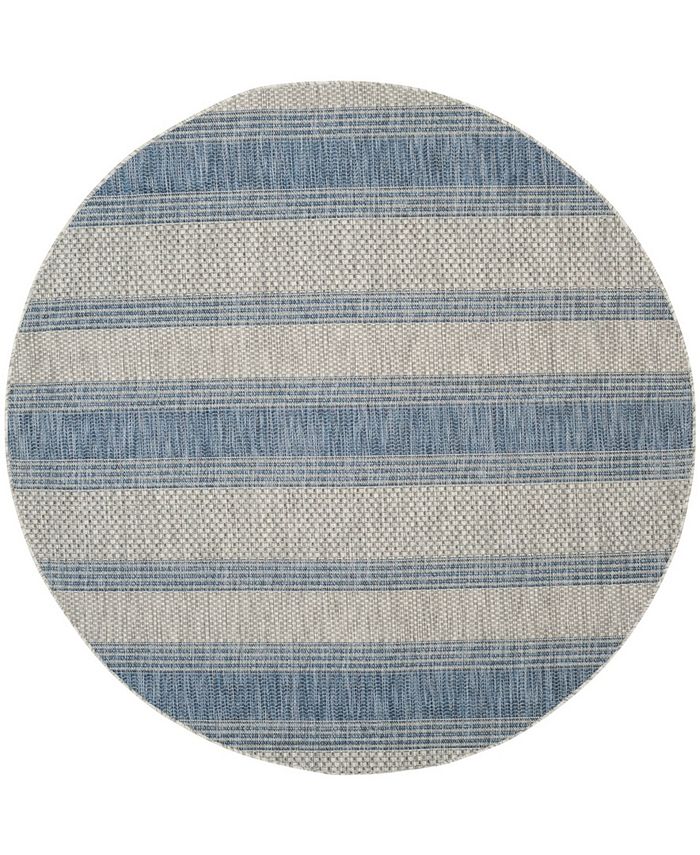 Safavieh Courtyard Gray and Navy 6'7" x 6'7" Round Outdoor Area Rug