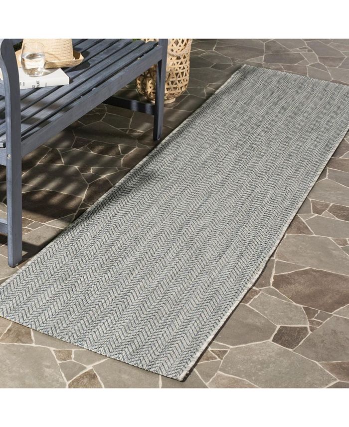 Safavieh Courtyard Grey and Navy 2'3" x 8' Runner Outdoor Area Rug