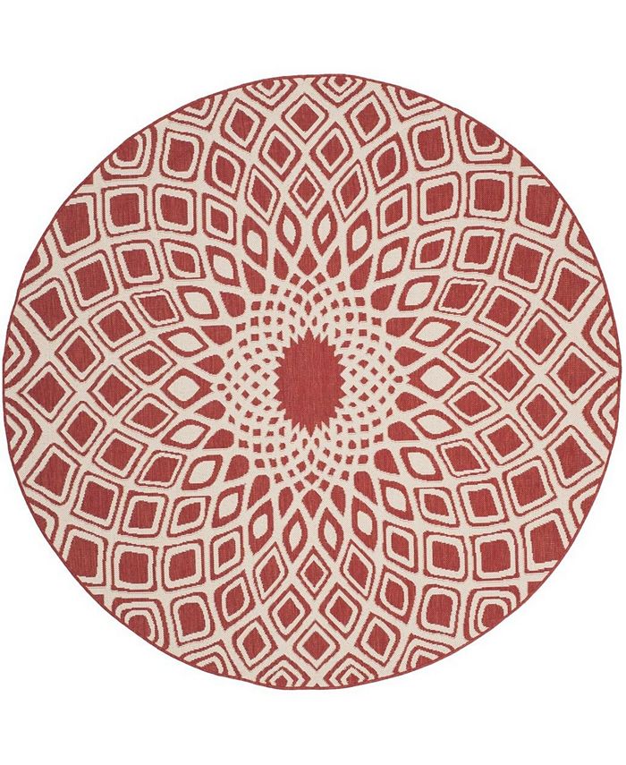 Safavieh Courtyard Red and Beige 6'7" x 6'7" Sisal Weave Round Outdoor Area Rug