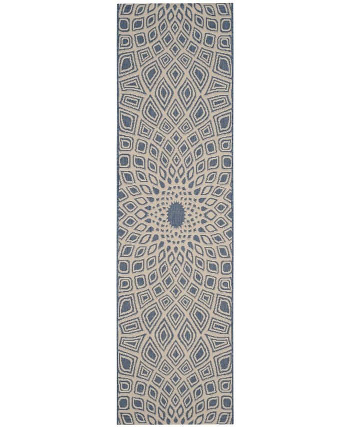 Safavieh Courtyard Blue and Beige 2'3" x 8' Sisal Weave Runner Outdoor Area Rug