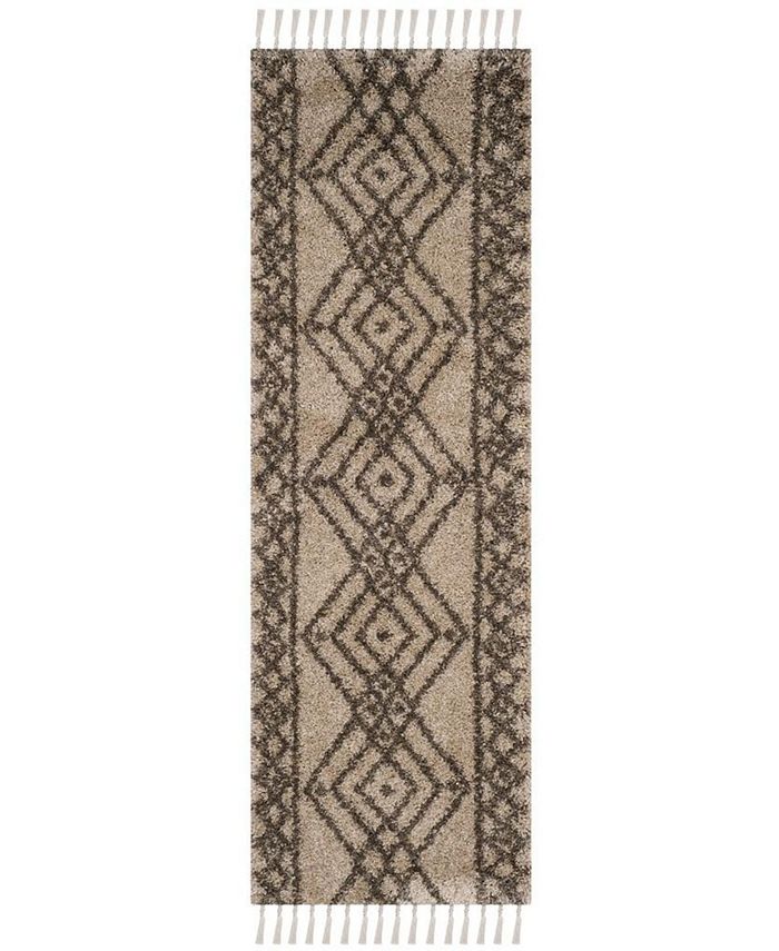 Safavieh Moroccan Fringe Shag Mushroom and Grey 2'3" X 7' Runner Area Rug