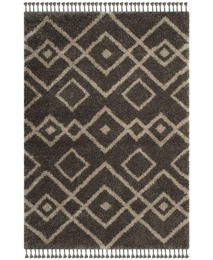 Safavieh Moroccan Fringe Shag Gray and Cream 4' X 6' Area Rug