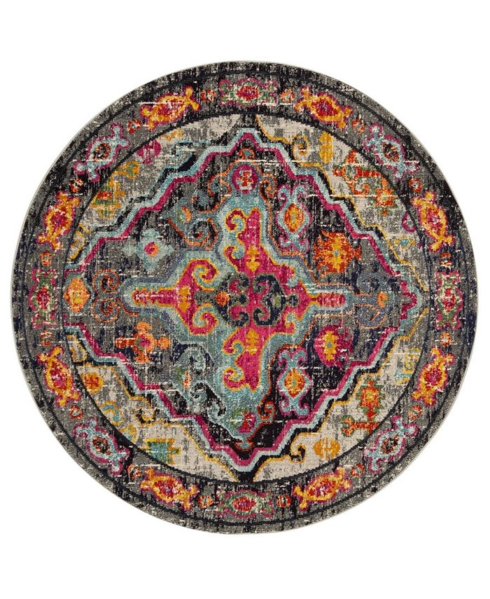 Safavieh Monaco Gray and Fuchsia 6'7" x 6'7" Round Area Rug