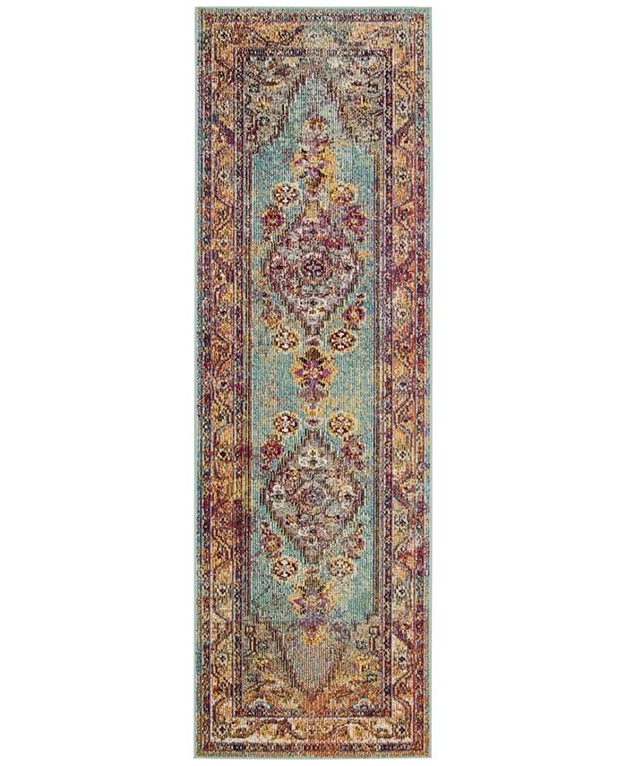 Safavieh Crystal Light Blue and Orange 2'2" x 7' Runner Area Rug